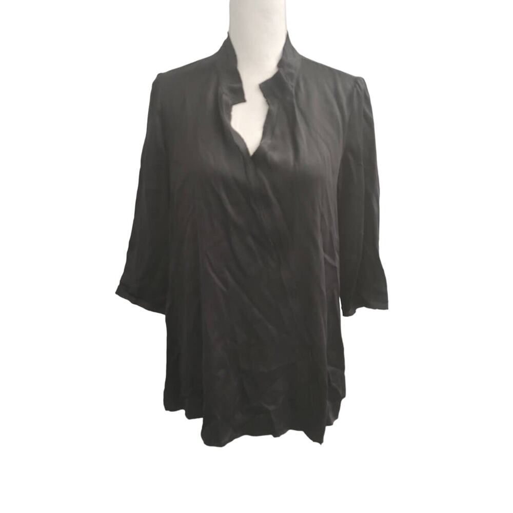 Elaine Kim Blouse Tunic Pullover Silk Black Large